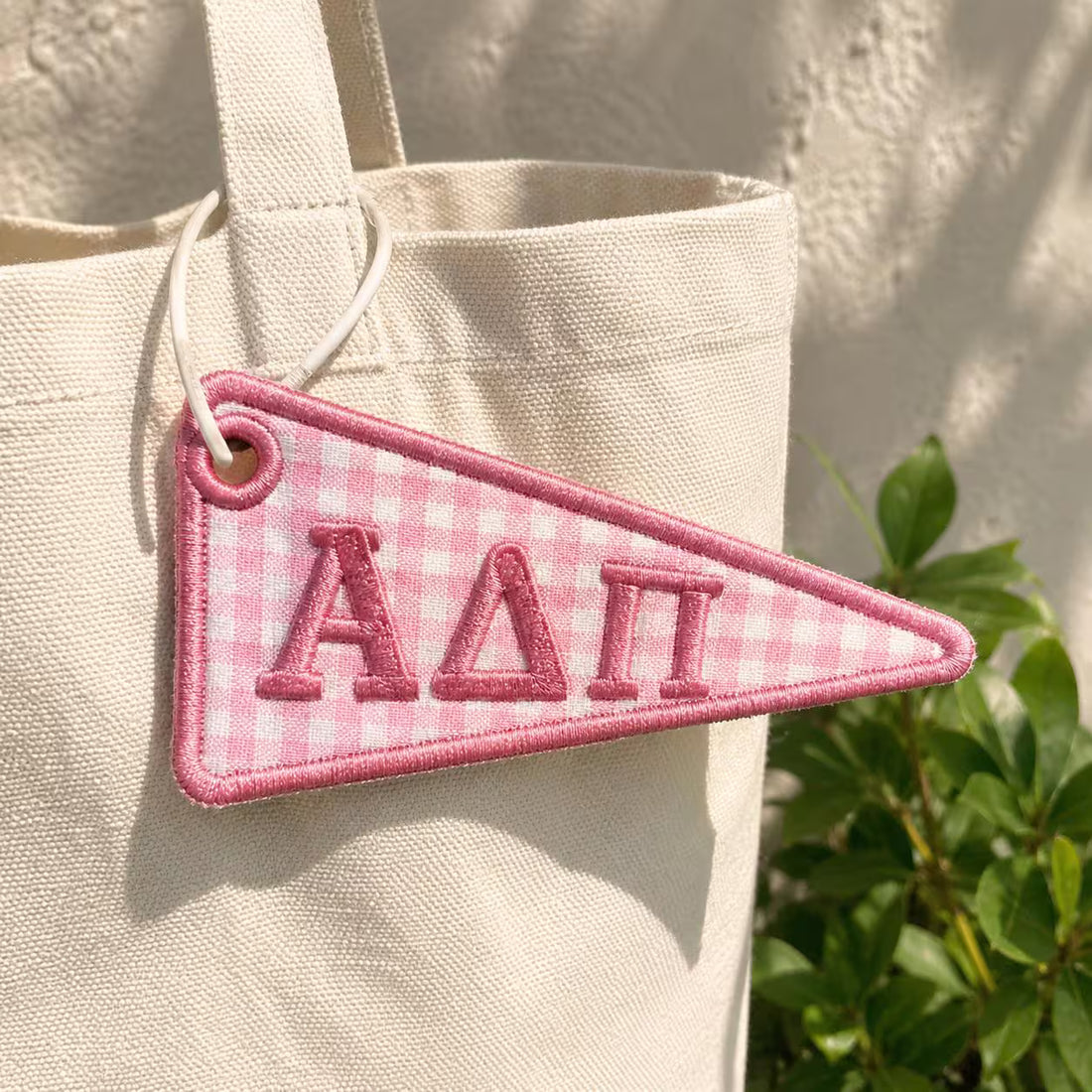 Custom Sorority Greek Letter Pennant Charm, Preppy Gingham Bag Tag, Big Little Sister Gift, Coquette College Backpack Keychain
