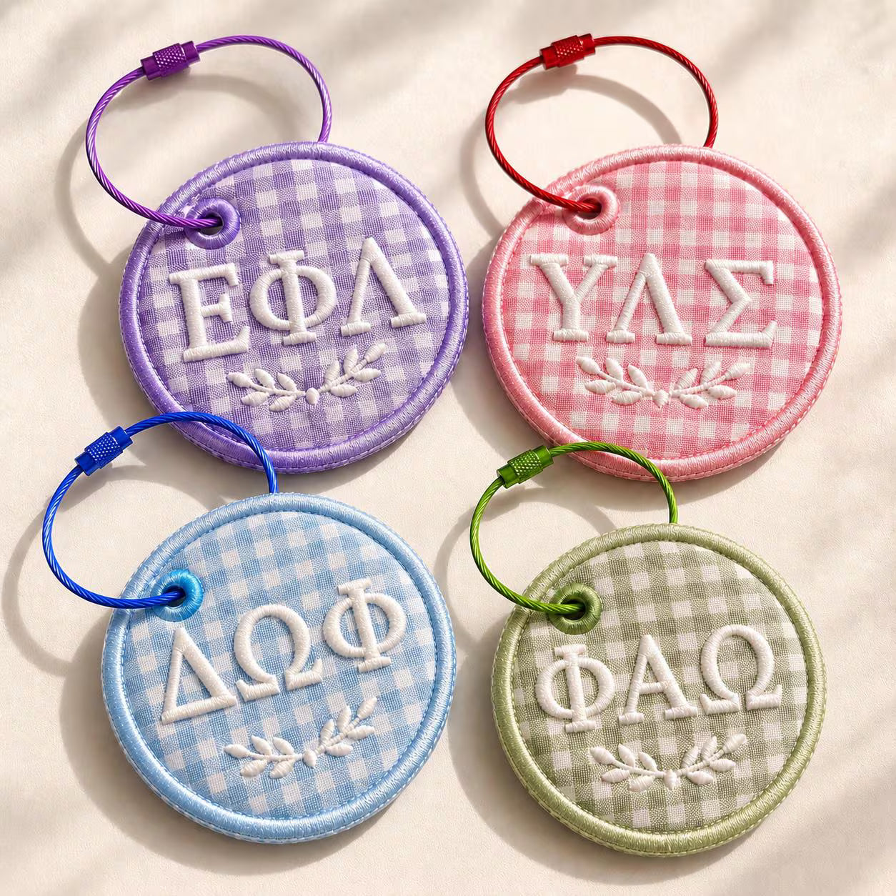 Custom Sorority Greek Letter Charm, Preppy Gingham Bag Tag, Coquette Big Little Gift, Bid Day Greek Life College Keychain