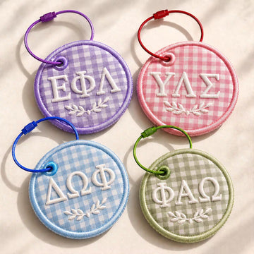 Custom Sorority Greek Letter Charm, Preppy Gingham Bag Tag, Coquette Big Little Gift, Bid Day Greek Life College Keychain