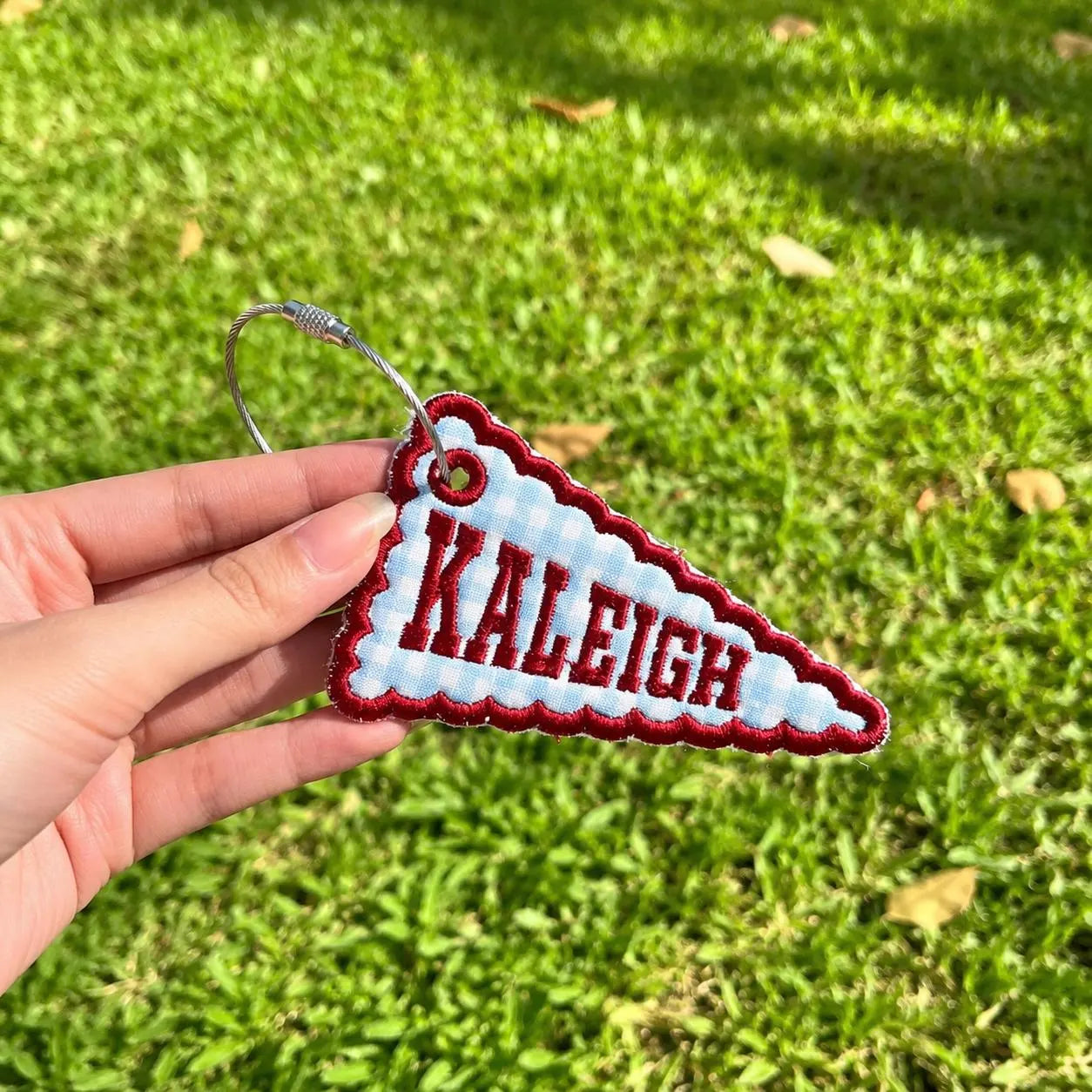 Custom Embroidered Game Day Pennant Flag Charm, Personalized Bag Tag, College Style Backpack Keychain, School Spirit Gift