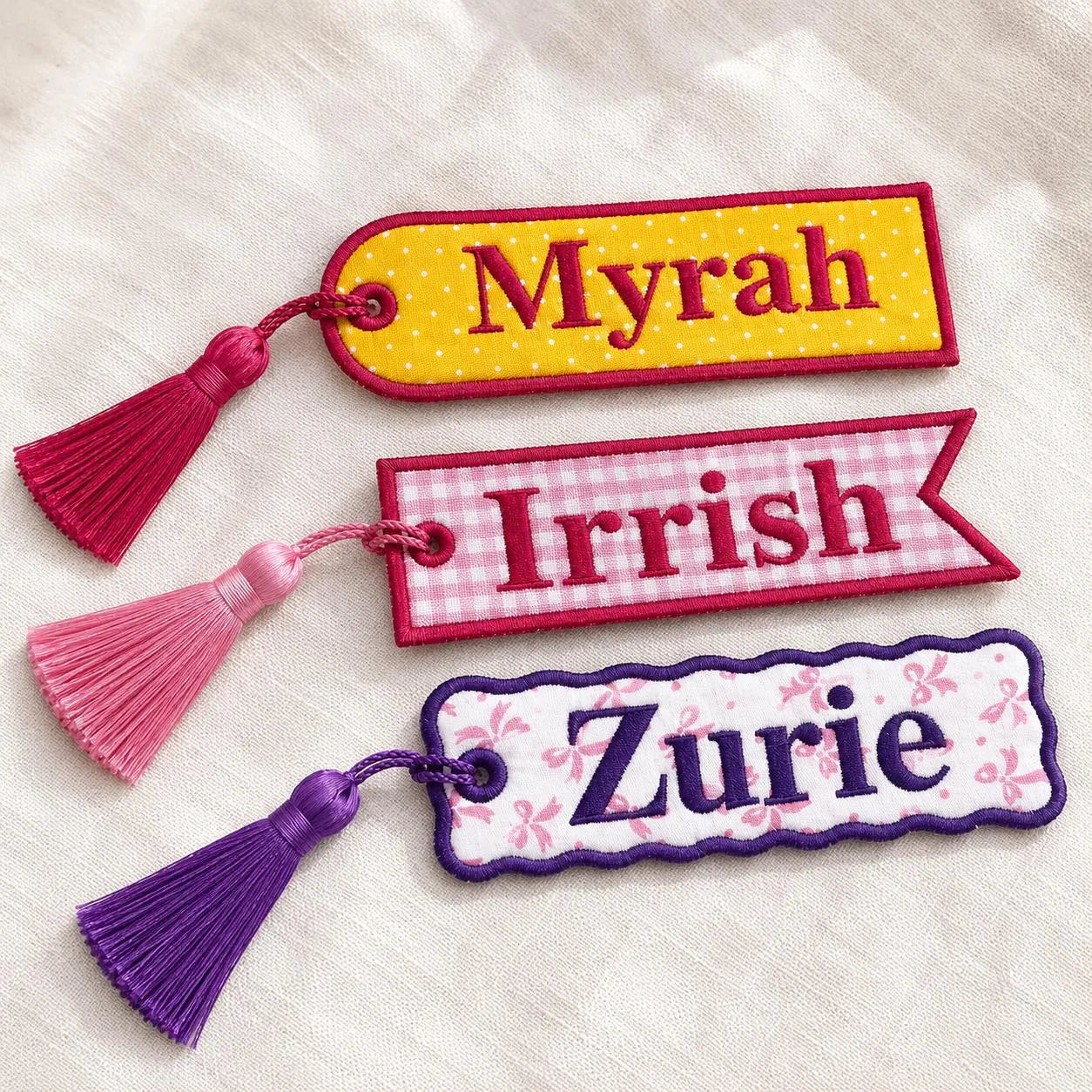 Custom Fabric Bookmark with Tassel, Personalized Name Embroidery, Colorful Page Clip, Reading Reward, Student and Book Bestie Gift