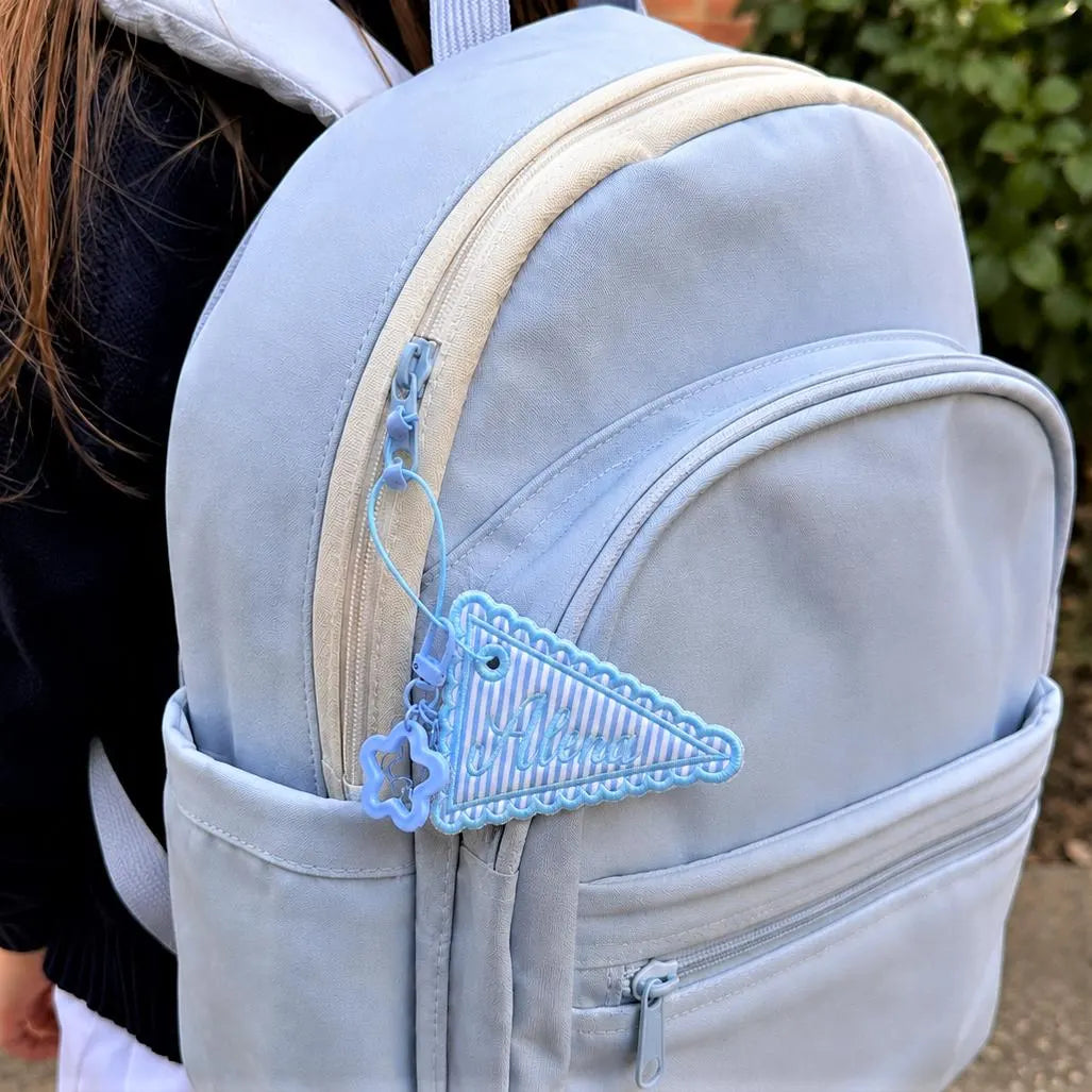 Personalized Pennant Name Tag, Embroidered Fabric Bag Charm, Custom Bookbag Identifier, Pencil Case Accessory, First Day of School Gift