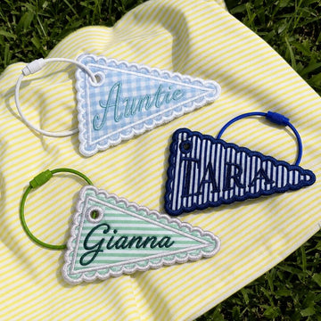 Personalized Pennant Name Tag, Embroidered Fabric Bag Charm, Custom Bookbag Identifier, Pencil Case Accessory, First Day of School Gift