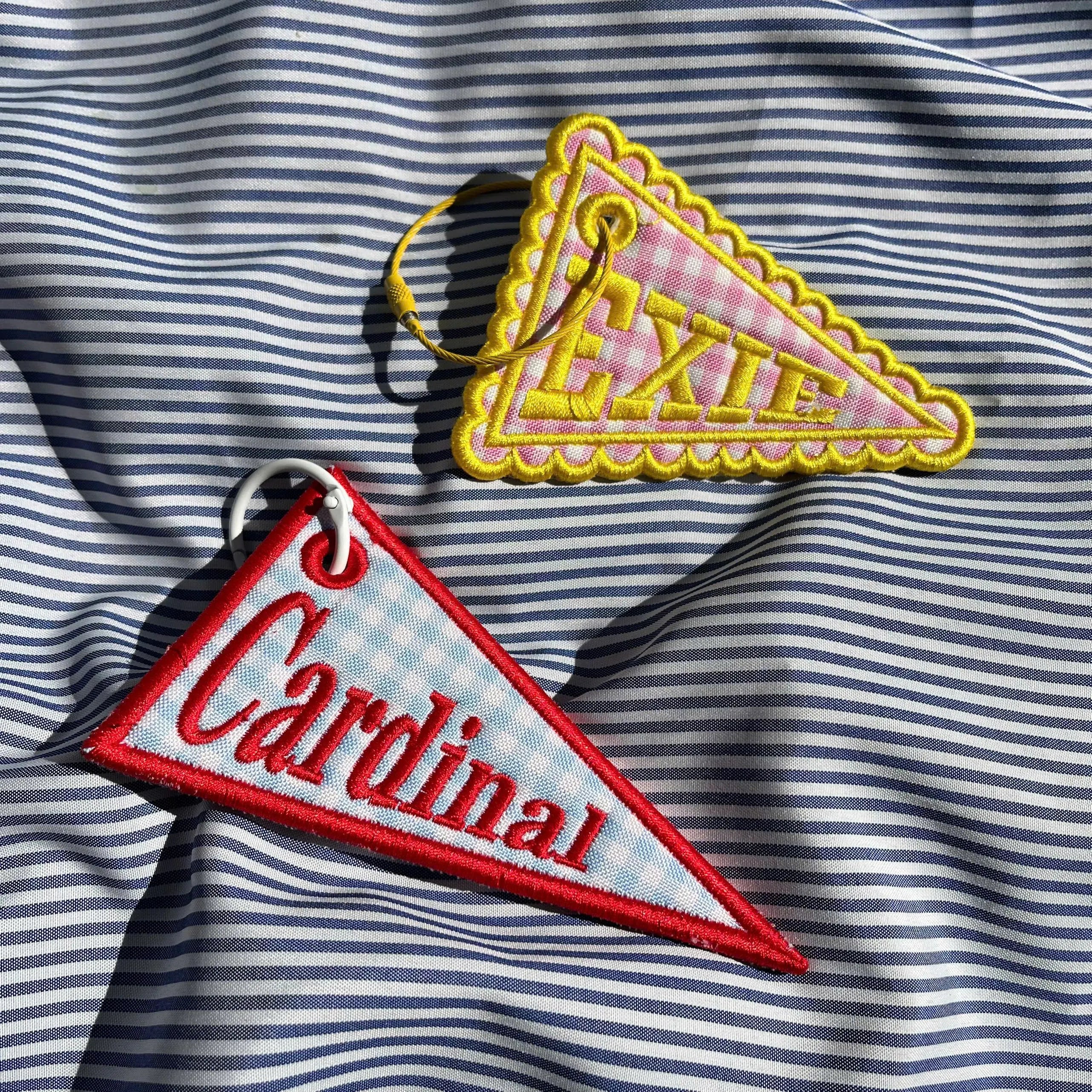 Custom Pennant Bag Charm, Personalized Embroidered Name Tag, Fabric Applique Keychain, Backpack Accessory, Team Gift for Students