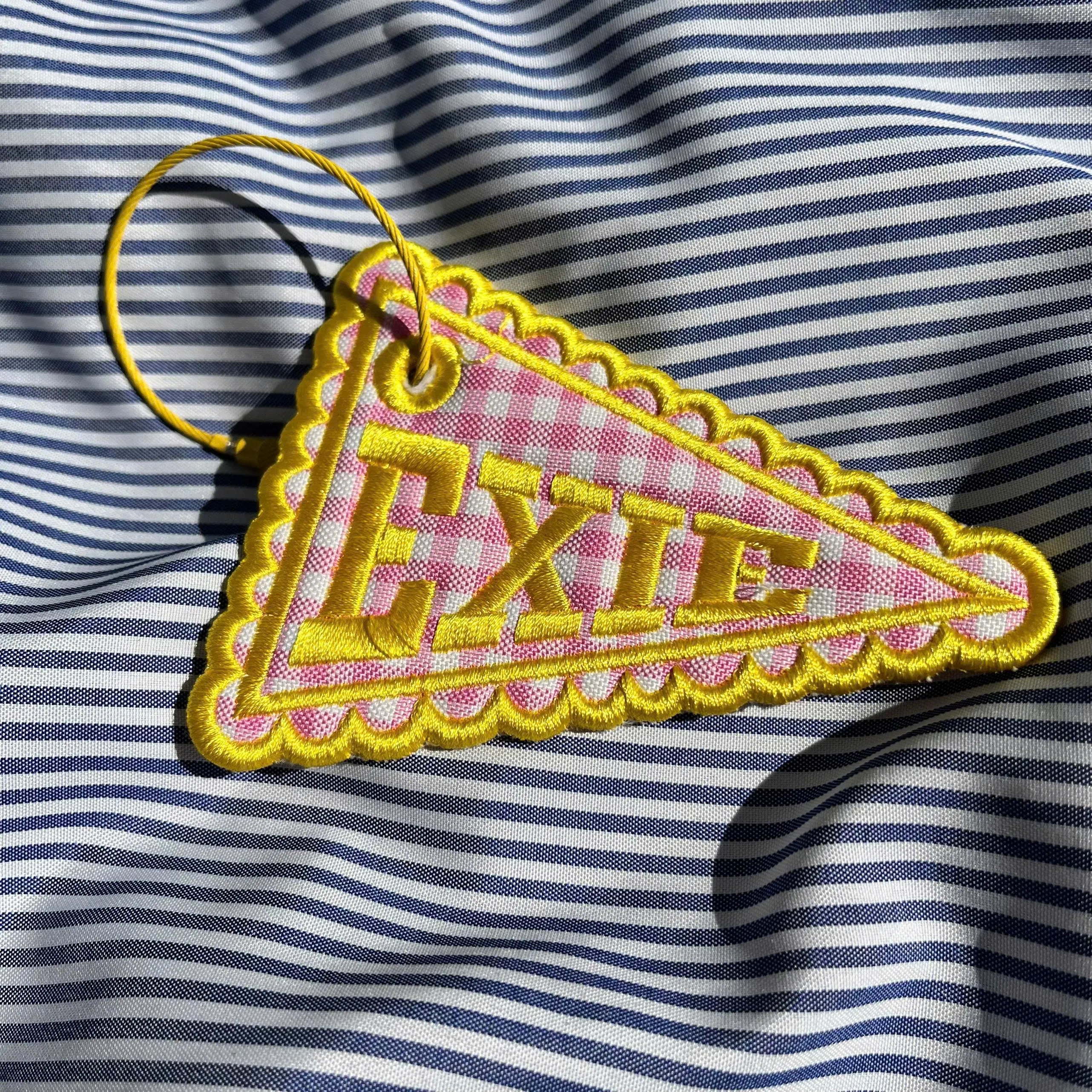 Custom Pennant Bag Charm, Personalized Embroidered Name Tag, Fabric Applique Keychain, Backpack Accessory, Team Gift for Students