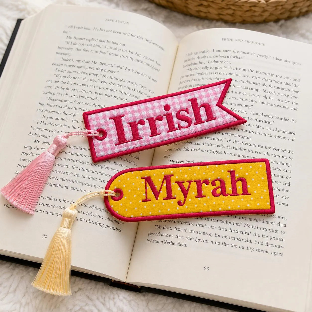 Custom Fabric Bookmark with Tassel, Personalized Name Embroidery, Colorful Page Clip, Reading Reward, Student and Book Bestie Gift