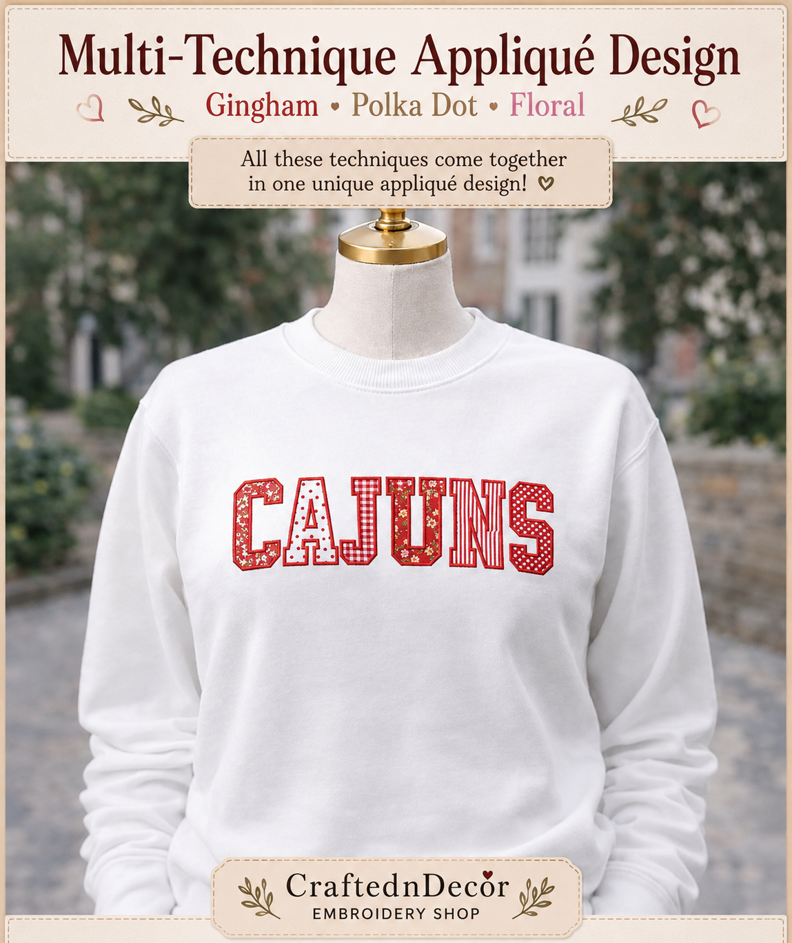 Custom Varsity Letter Embroidered Sweatshirt, Gingham Applique Crewneck, Personalized Initials Pullover, College Style Custom Merch Gift